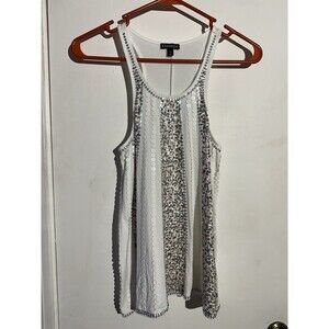 Express Dreamweight Cotton Ombre Sequin Front Tank Racerback White Silver Size L